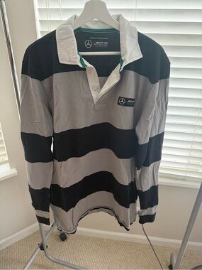 Mercedes AMG Petronas Black & Gray Striped Rugby Polo